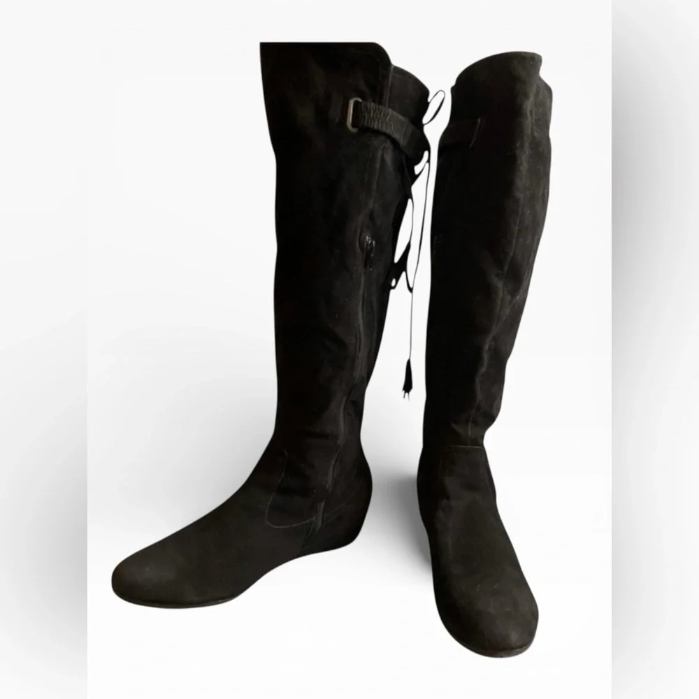 Sleek Black Suede Knee High hidden heel Women's Boots EPOC Size 10